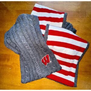UW Madison Badgers Red White Knit Winter Scarf Large Double Sided Team Logo